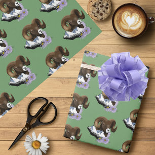 Majestic Bighorn Brown Sheep Ram Green Mountains Wrapping Paper