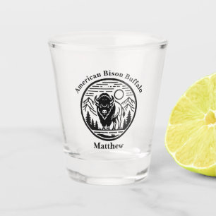 Majestic Bison in Mountain Landscape Shot Glass
