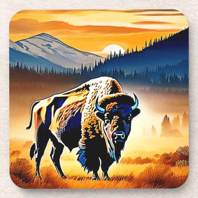Majestic Bison Sunset Coaster (Front)