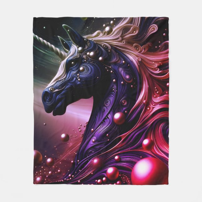 Majestic Black and Gold Unicorn Design Fleece Blanket (Front)