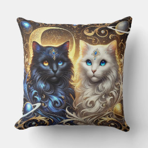Majestic Black and White Cats  Throw Pillow