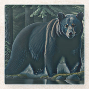 Majestic Black Bear Of The North Woods Glass Coaster