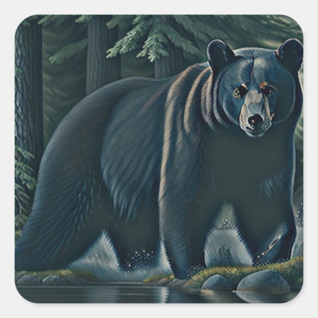 Majestic Black Bear Of The North Woods Square Sticker (Front)