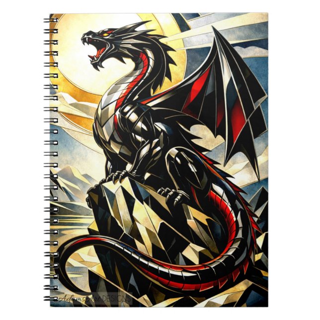 Majestic Black Dragon Under Golden Sun Notebook (Front)