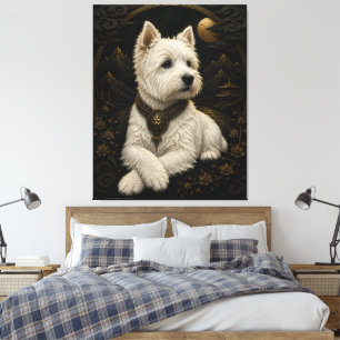 Majestic Black Gold West Highland Terrier Fantasy Canvas Print