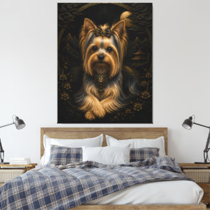 Majestic Black Gold Yorkshire Terrier Fantasy Wall Canvas Print