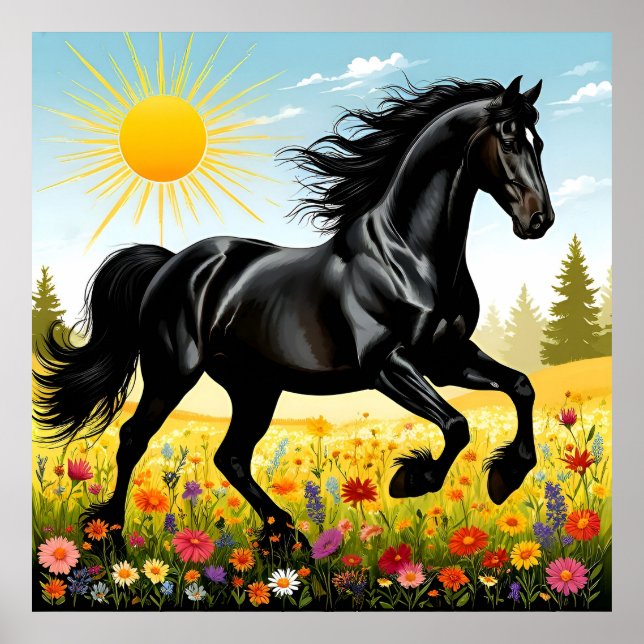 Majestic Black Horse Running Poster (Front)