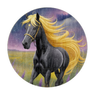 Majestic Black Horse with Flowing Golden Mane Cutting Board