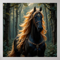 Majestic Black Horse with Flowing Mane