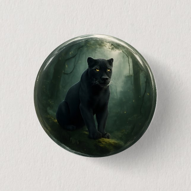 Majestic Black Panther Jungle 3D Button with Depth (Front)