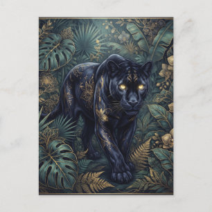 Majestic Black Panther Prowling Through a Jungle Postcard