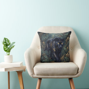Majestic Black Panther Prowling Through a Jungle Throw Pillow
