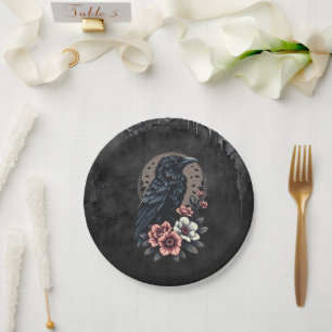 Majestic black raven paper plate