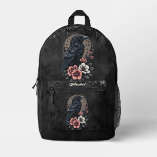 Majestic black raven printed backpack