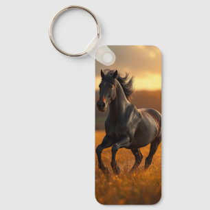 Majestic Black Stallion Horse Autumn Sunset Landsc Keychain