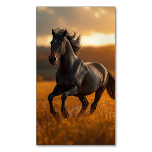 Majestic Black Stallion Horse Autumn Sunset Landsc Magnetic Business Card