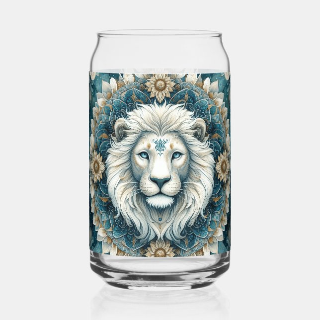 Majestic Blanc Lion Turquoise bleu Floral Mandala (Recto)