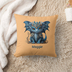 Majestic Blue Baby Dragon Chinese New Year 2024 Throw Pillow