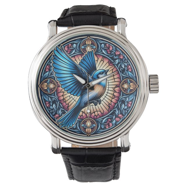 Majestic Blue Bird Soaring in Flight Watch (Front)