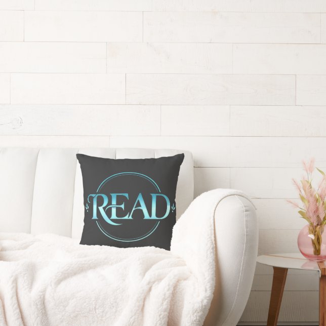 Majestic Blue Glass Typography "READ" Art Throw Pillow (Couch)