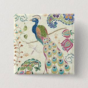 Majestic Blue Peacock 2 Inch Square Button