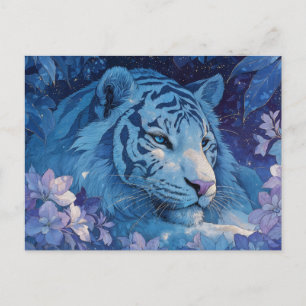 Majestic Blue Tiger in Purple Floral Garden Postcard