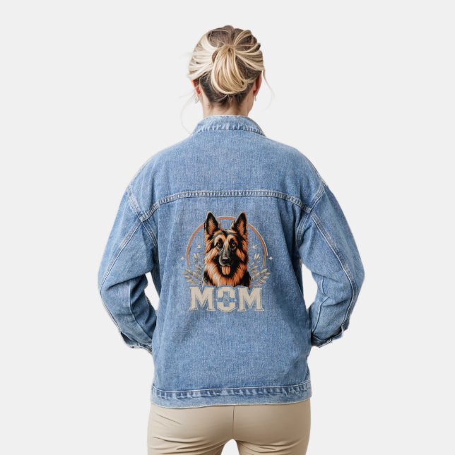 Majestic Bond: Gee Vaucher German Shepherd Dog Mom Denim Jacket (Model)