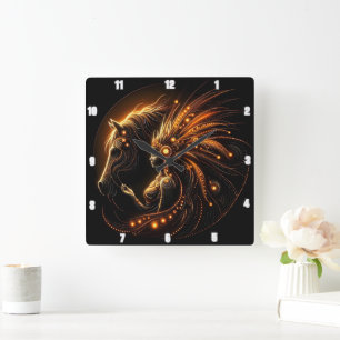 Majestic Bond of Woman and Horse in Glowing Art Square Wall Clock