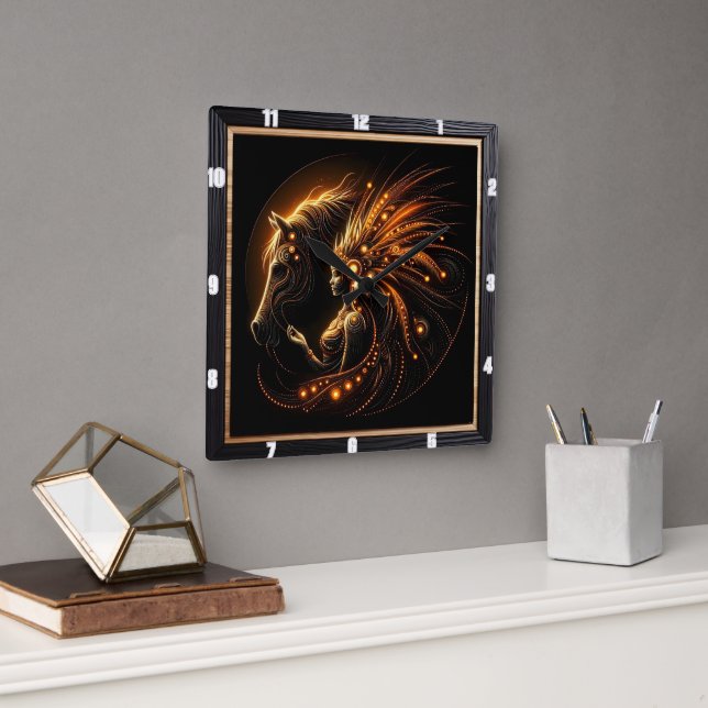 Majestic Bond of Woman and Horse in Glowing Art Square Wall Clock (Office)