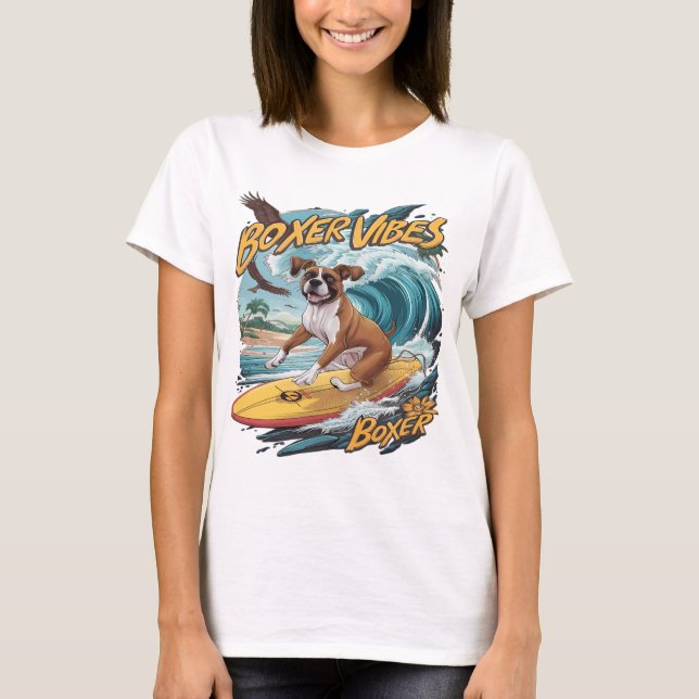 Majestic Boxer Dog Surfing T-Shirt (Front)