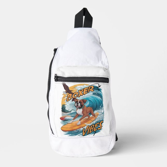 Majestic Boxer Surfer Conquering Waves Sling Bag (Front)