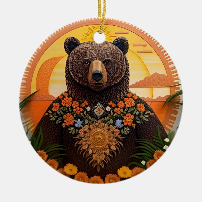 Majestic Brown Bear  Ceramic Ornament (Front)