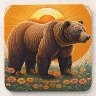 Majestic Brown Bear Standing in a Field Coaster