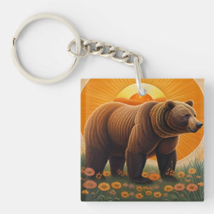 Majestic Brown Bear Standing in a Field Keychain