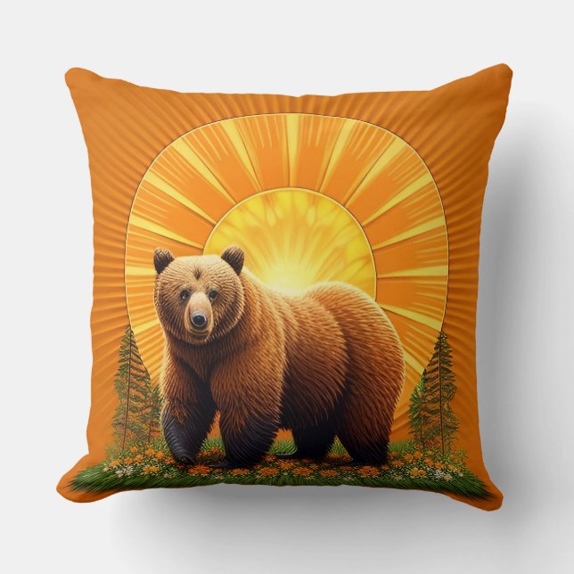 Majestic Brown Bear  Throw Pillow (Front)