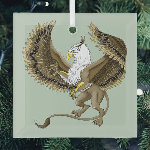 Majestic Brown Fantasy Griffin Mythical Gryphon Glass Ornament