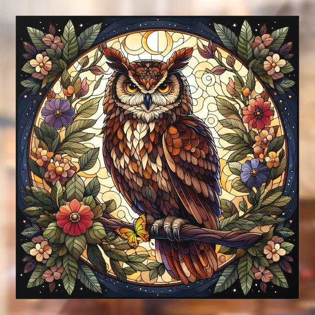 Majestic Brown Owl Stained Glass Window Cling  (Sheet 2)