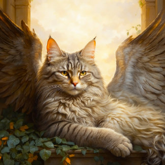 Majestic Brown Tabby with Wings in Golden Archway Jigsaw Puzzle