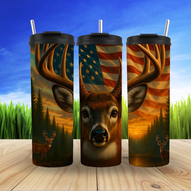 Majestic Buck, American Sunset Thermal Tumbler (Creator Uploaded)