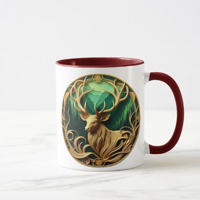 Majestic buck gazing out into a serene forest  mug (Right)