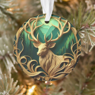 Majestic buck gazing out into a serene forest ornament