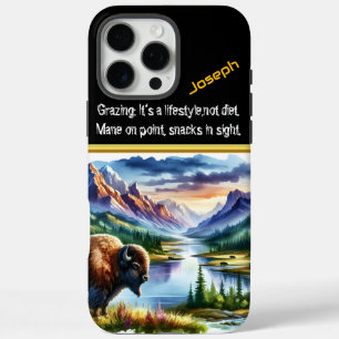 Majestic Buffalo Grazing by a Serene Mountain Lake iPhone 16 Pro Max Case