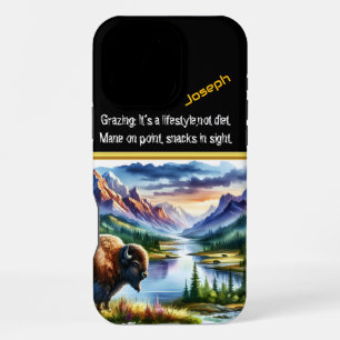 Majestic Buffalo Grazing by a Serene Mountain Lake iPhone 16 Pro Max Case