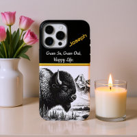 Majestic Buffalo Grazing Near Rugged Mountains