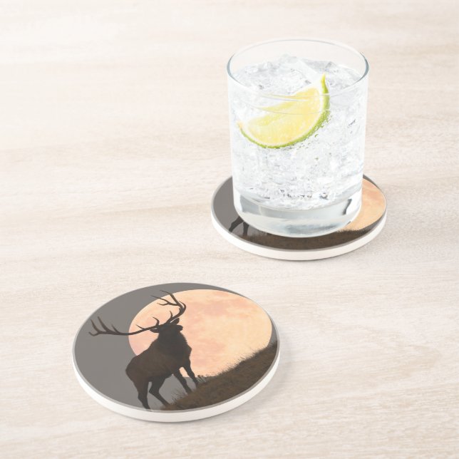 Majestic Bull Elk and Full Moon Rise Coaster (Side)