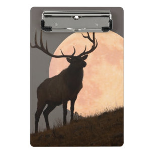 Majestic Bull Elk and Full Moon Rise Mini Clipboard