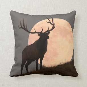Majestic Bull Elk and Full Moon Rise Throw Pillow