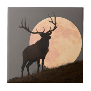 Majestic Bull Elk and Full Moon Rise Tile