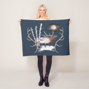 Majestic Bull Elk Bugling In The Moonlight Fleece Blanket