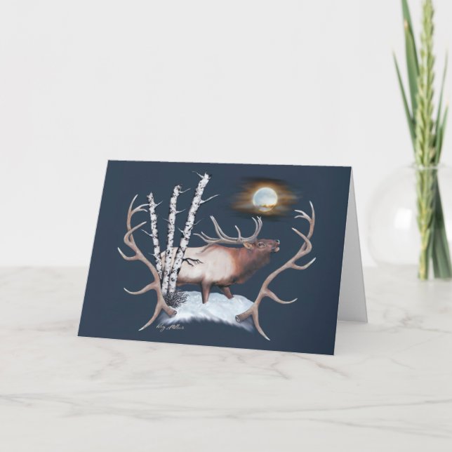 Majestic Bull Elk Holiday Card (Front)